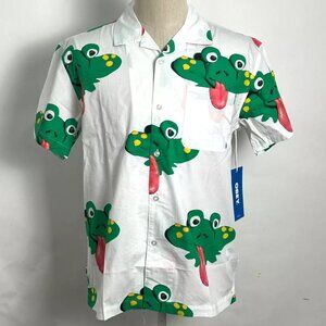 Obey SS Organic Woven Button Down Shirt "Frogman" White
